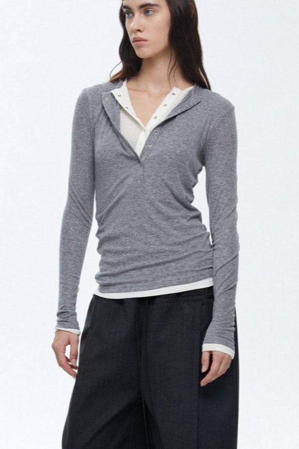 Button Detail Layered Long Sleeve Knit Top Secondary image