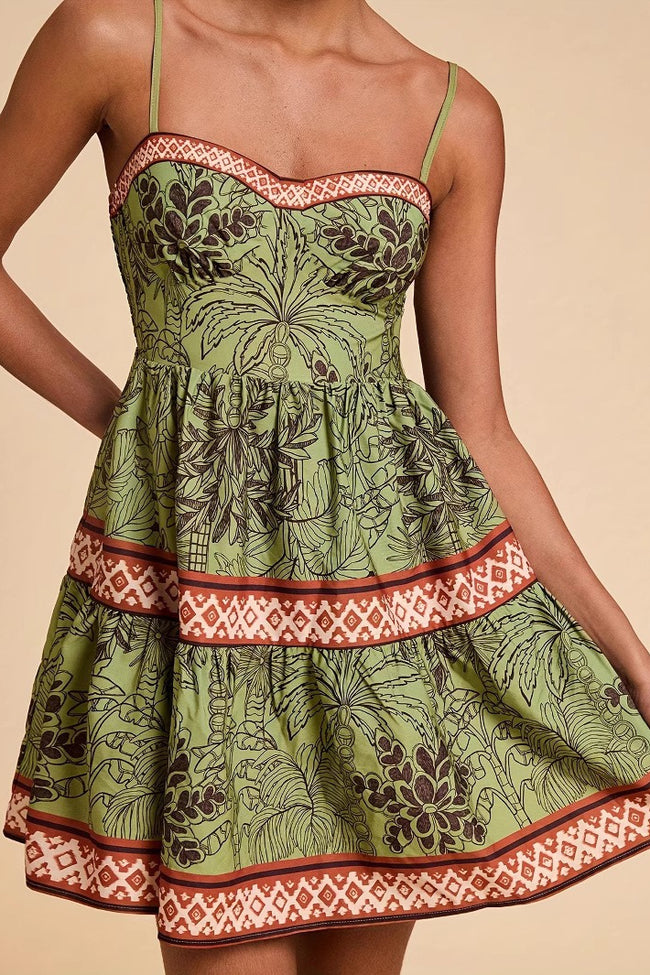 Green Printed Cami A Line Vacation Dress Main image