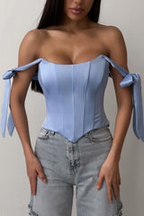 Sexy Corset Tie Asymmetric Hem Crop Top