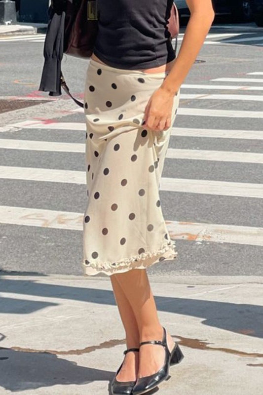Ruffled Polka Dot A-Line Midi Skirt Main image