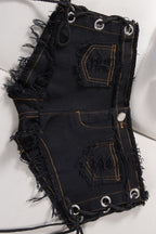 Low Rise Denim Drawstring Bodycon Casual Shorts