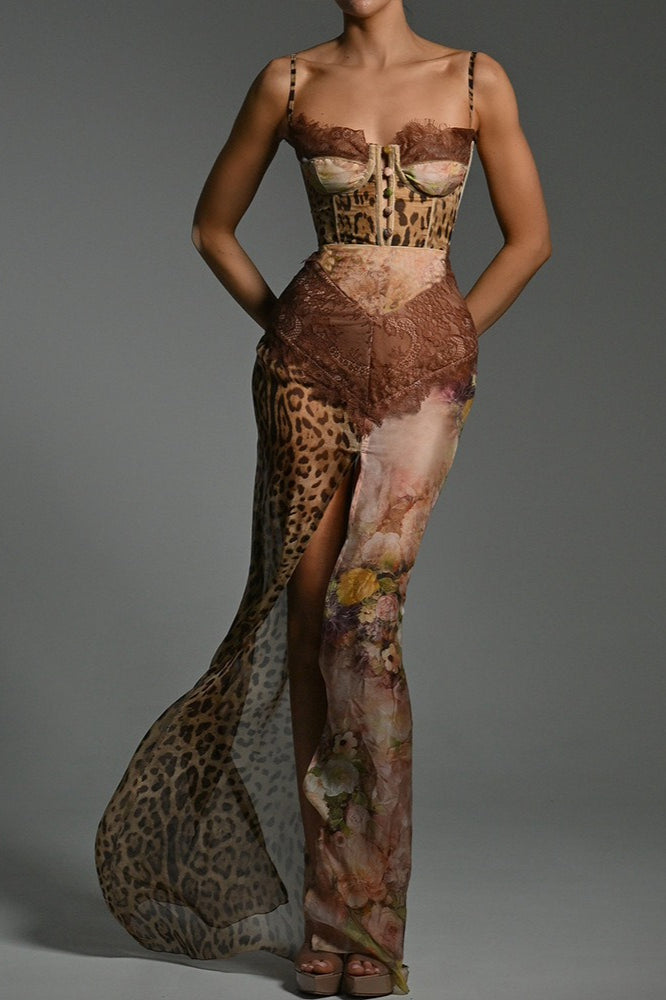 Color Block Leopard Printed Floral Dress Main image