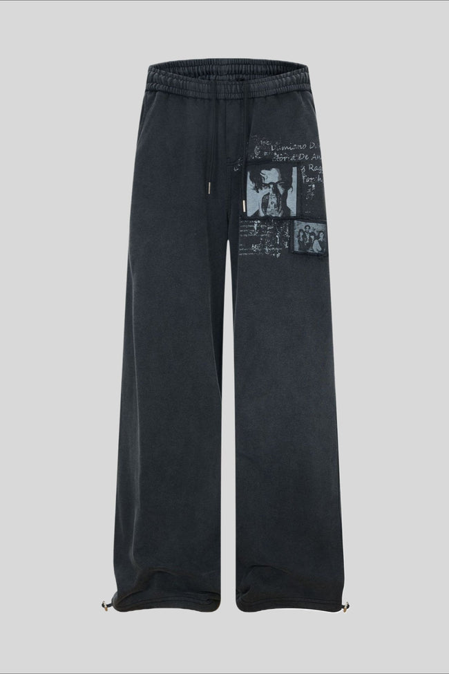 Washed Illustration Long Wide Leg Sweatpants Main image