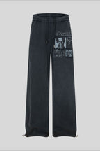Washed Illustration Long Wide Leg Sweatpants