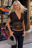 Sexy Deep V Lace Patchwork Slim Fit Tee