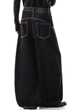 Deep Wash Draped Wide Leg Denim Jeans
