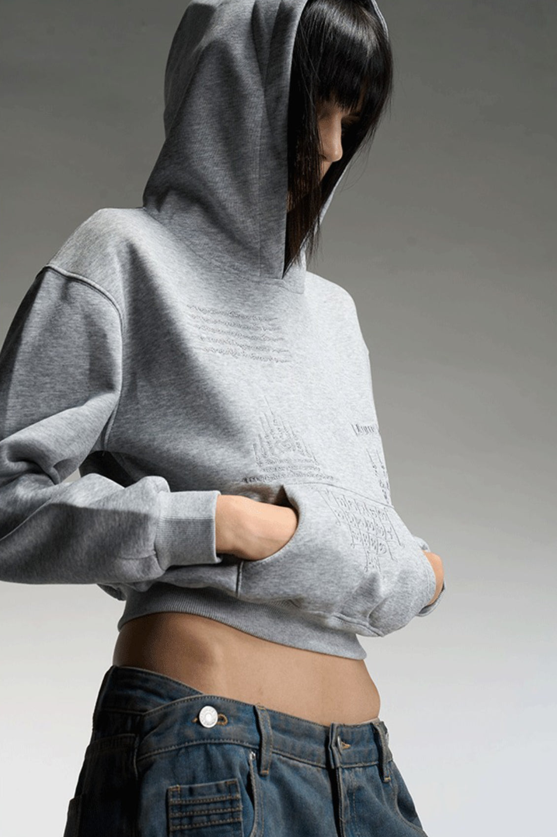 Embroidered Cropped Pullover Hoodie