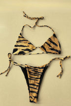 Sexy Leopard Print Backless Halter Tie Bikini Set