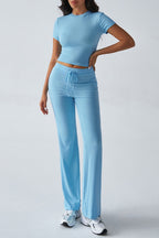 Essential Solid Color Crewneck Top Wide Leg Pants Set