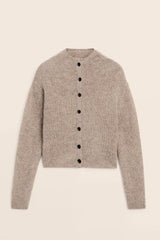 Casual Minimalist Semi Turtleneck Knit Cardigan Khaki / XS