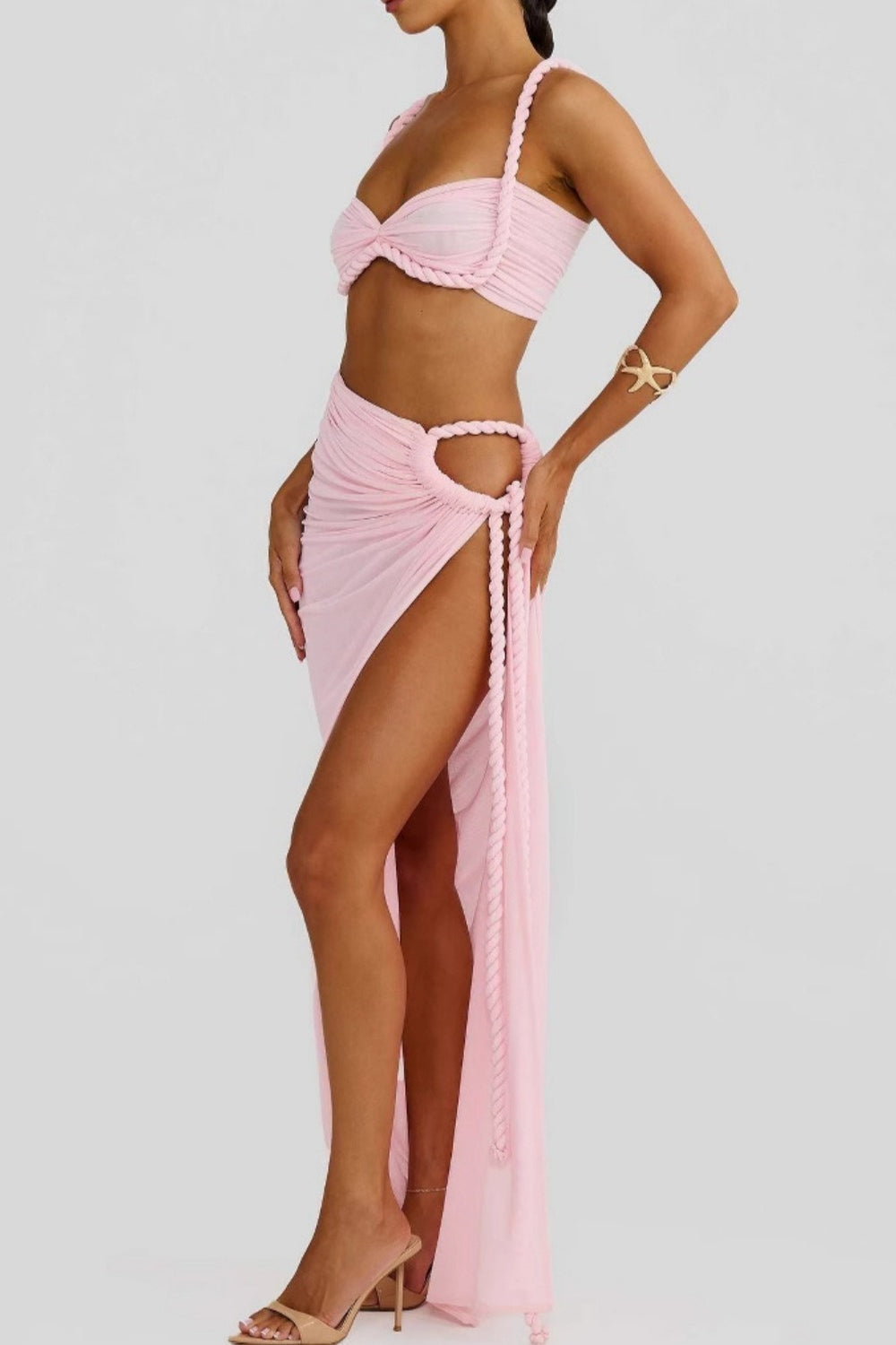 Solid Backless Hollow Beach Maxi Skirt Set Secondary image
