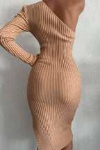 One Shoulder Split Sweater Dress
