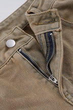 Distressed Frayed Detail Panel Straight Leg Jeans