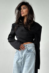 Tie Neck Solid Color Blazer