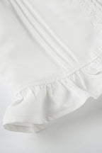 Lace Paneled Ruched Puff Sleeve Tie Blouse