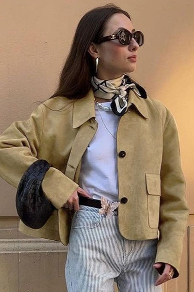 Suede Lapel Vintage Jacket Khaki / S Main image