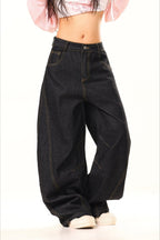 Embroidered Multi Pocket Baggy Barrel Jeans
