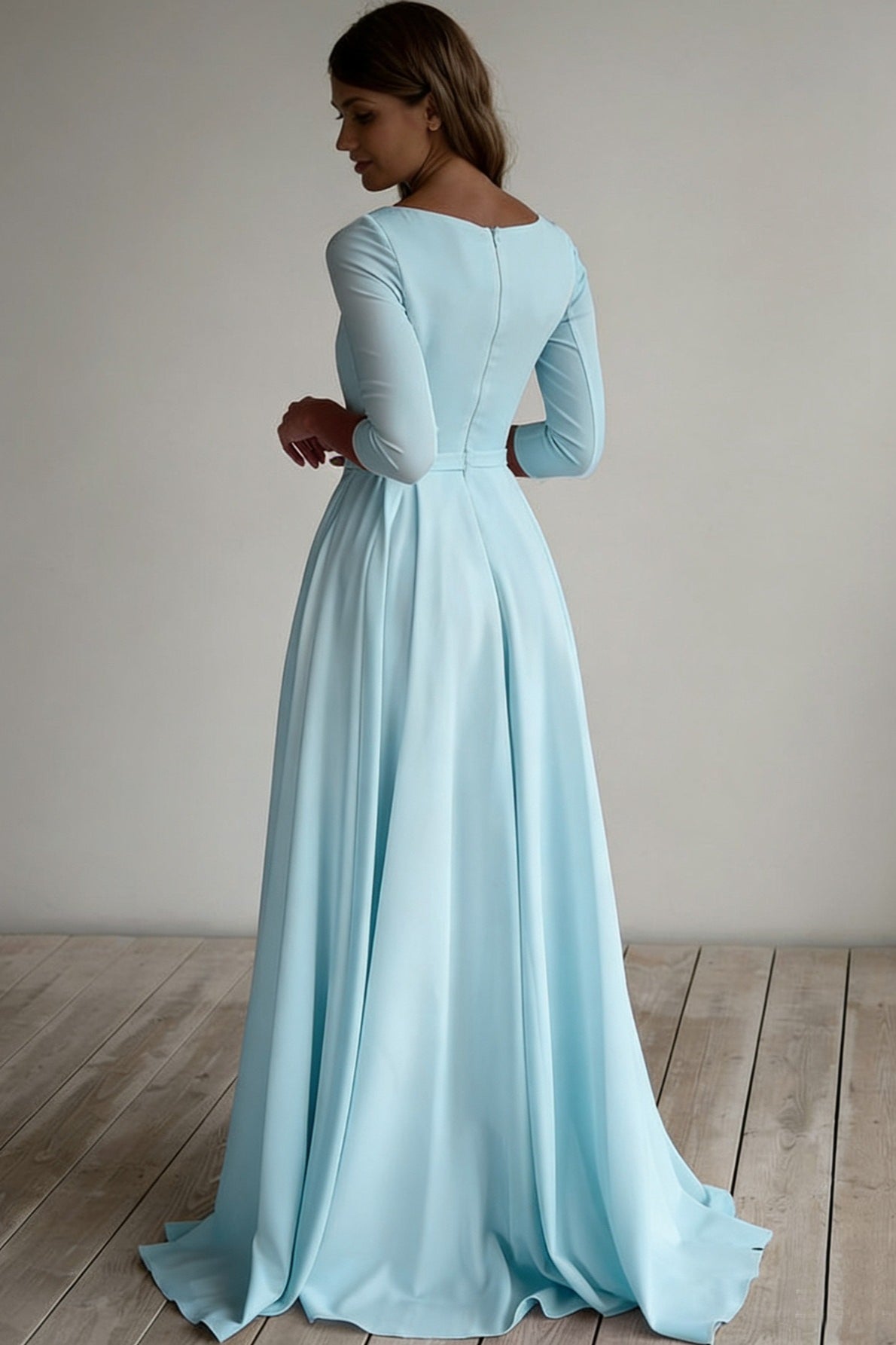 Three Quarter Sleeve Pocket Formal Dress
