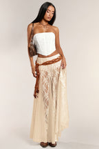 Lace Print Sheer Low Waist Maxi Boho Skirt