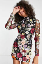 3D Floral Embroidery Bodycon Floral Dress