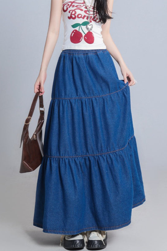 Plus Size Elastic Waist Flowy Tiered Skirt Secondary image