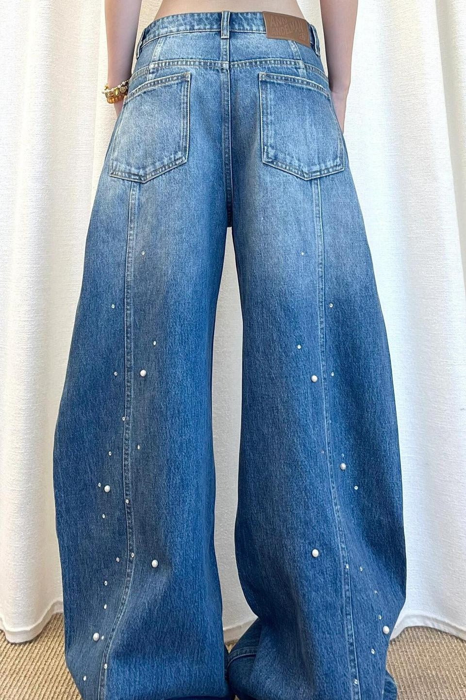 Pearl Embellished High Waisted Wide Leg Jeans Secondary image