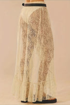 Lace Insert High Waist Slit Asymmetrical Midi Skirt