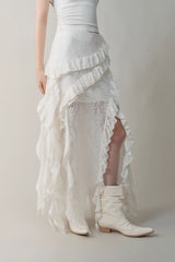 Asymmetric Wool Blend Black White Maxi Skirt