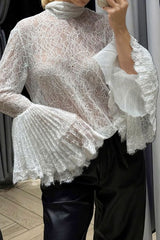 Lace Flounce Collar Ruffled Sleeve Sexy Blouse