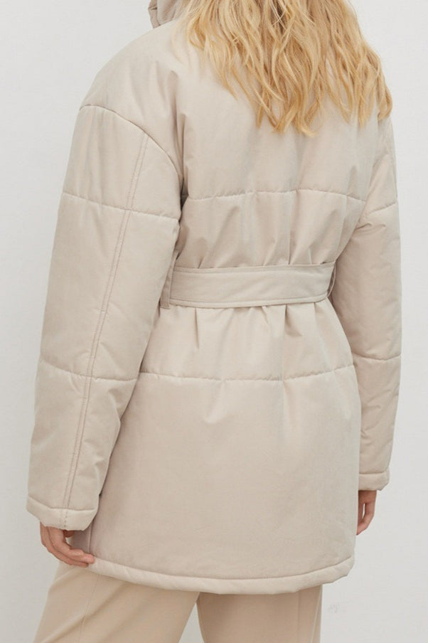 Longline Cotton Tie Waist Puffer Jacket Secondary image