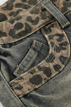 Vintage Leopard Patchwork Low Rise Denim Shorts