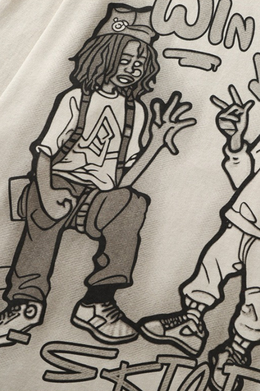 Cartoon Graphic Contrast Layered Long Sleeve Tee