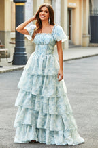 Ruffle Sleeve Tie Waist Floral Maxi Dress