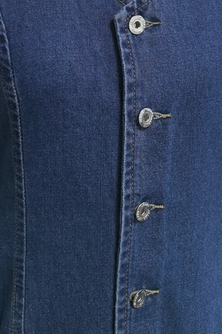 Button Front Tie Back Denim Mini Dress