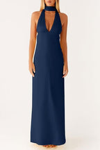 Halter Keyhole Open Back Maxi Cocktail Dress