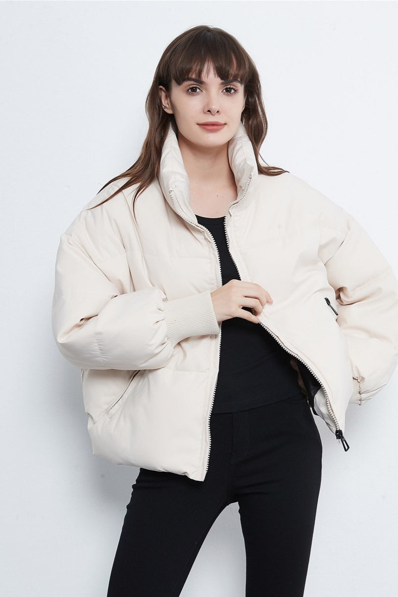 Casual Cropped Puffer Jacket S / White