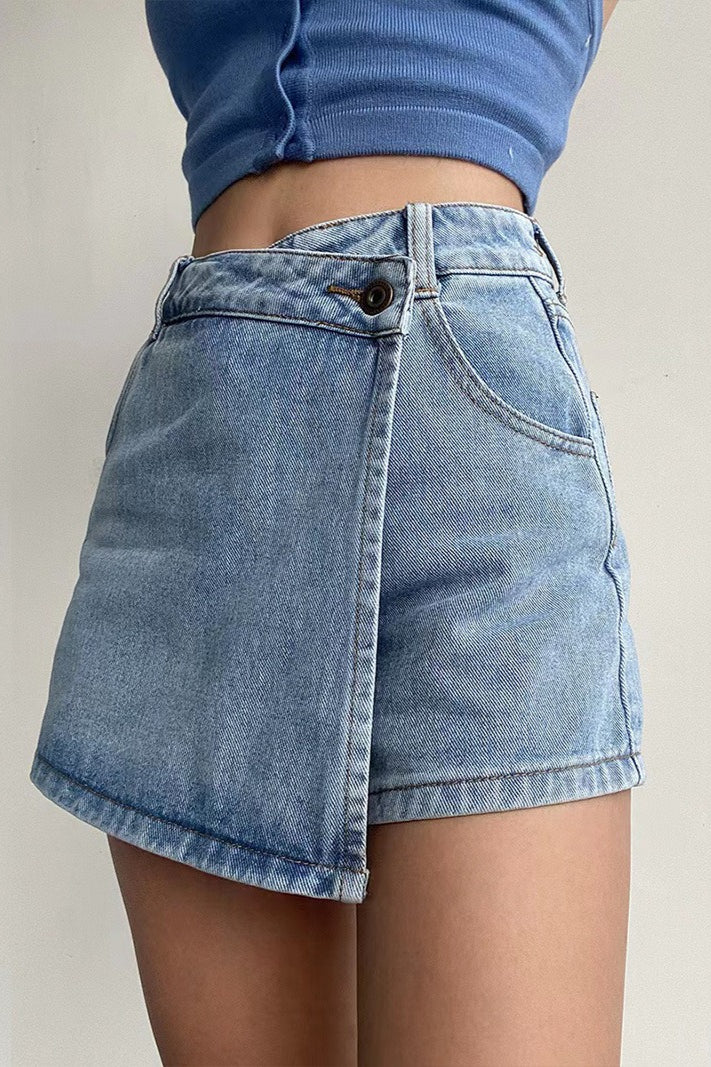 High Waist A Line Denim Skort