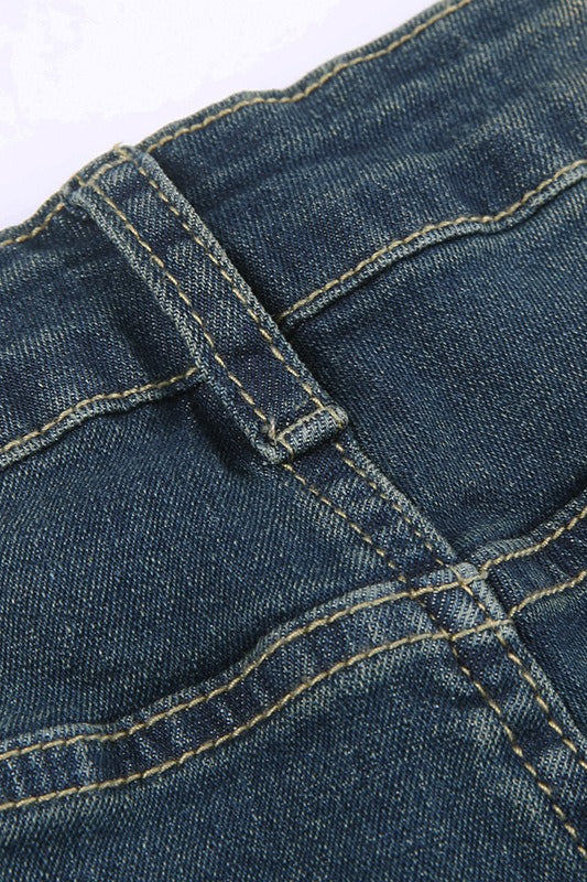 Front Rivet Slim Flare Leg Long Jeans