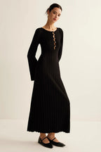 V Neck Button Front Sweater Dress