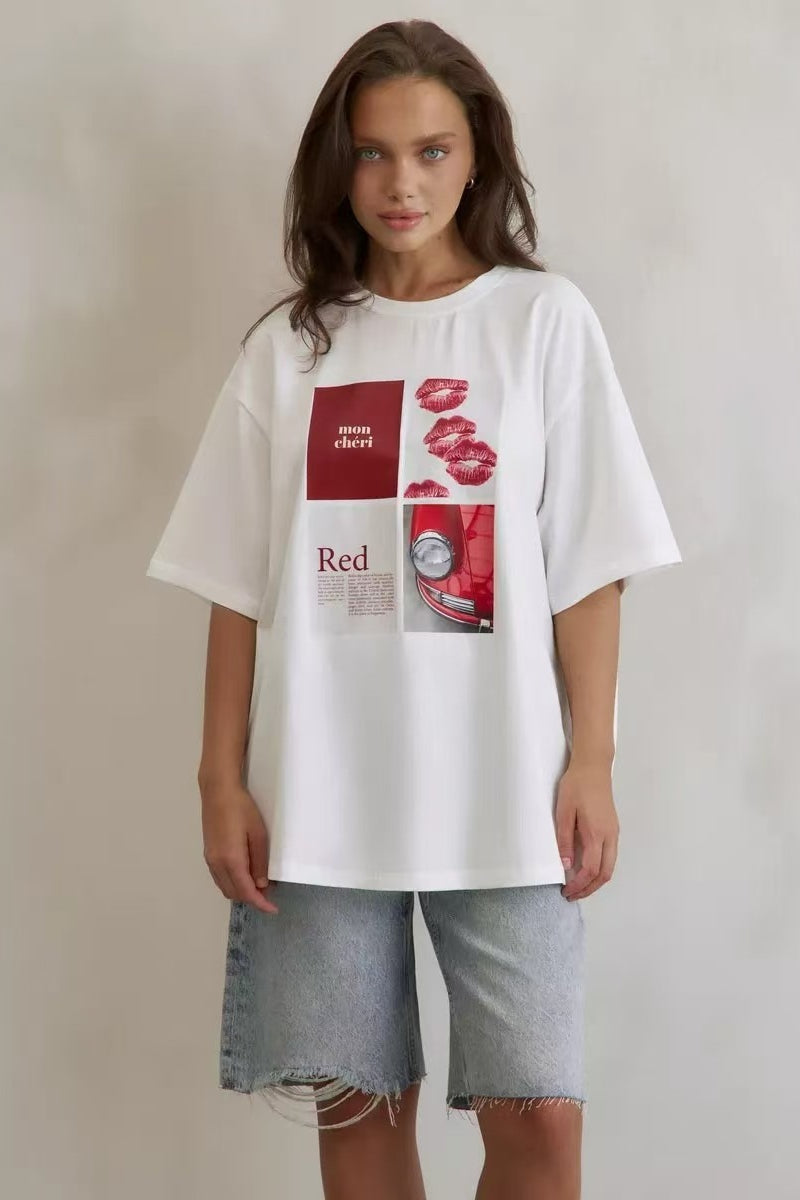 Cotton Graphic Print Loose Fit Casual Short Sleeve Tee Secondary image