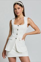 Square Neck Single Breasted Halter Sleeveless Fitted Skirt Set