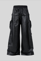 Coated Layered Pocket Flared Cargo Pants