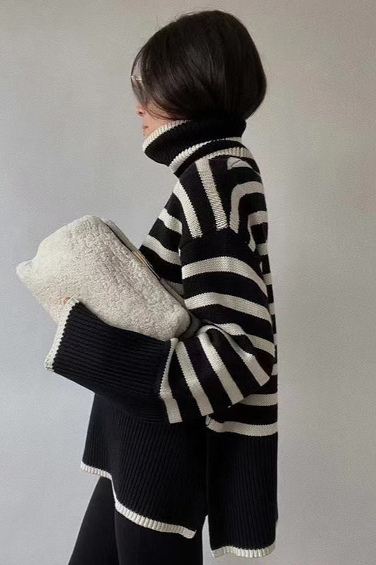 Heavyweight High Neck Striped Sweater Main image