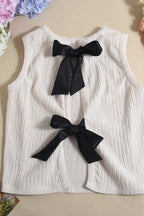 Double Bow Open Back Pleated Tank Top