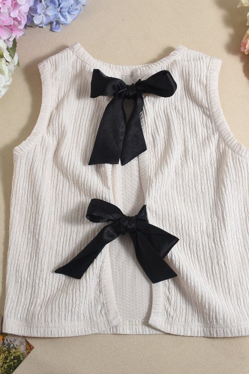 Double Bow Open Back Pleated Tank Top