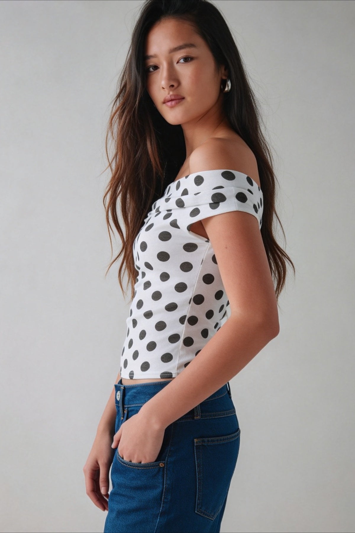 Polka Dot One Shoulder Ruched Crop Top Secondary image