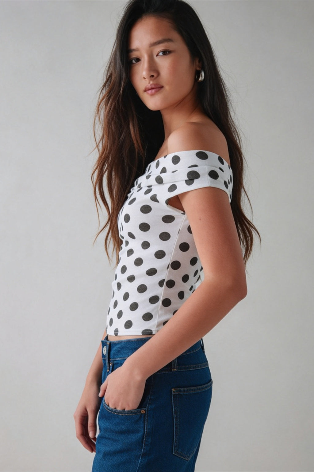 Polka Dot One Shoulder Ruched Crop Top