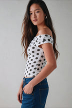 Polka Dot One Shoulder Ruched Crop Top