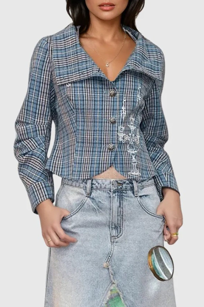 Single Breasted Plaid Print Blouse Main image