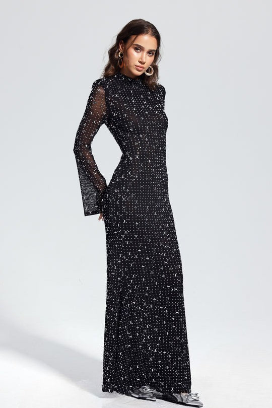 Rhinestone Long Sleeve Mermaid Formal Dress